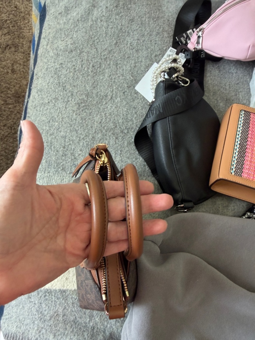 Michael Kors Brown & Tan Logo Satchel with Gold MK Charm - Picture 9 of 10
